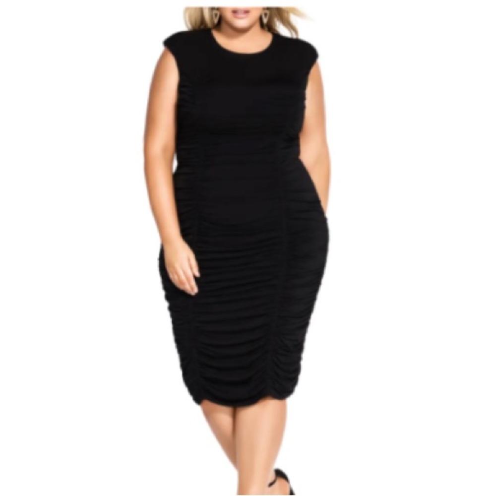 CITY CHIC MIDI RUCHED BLACK DRESS